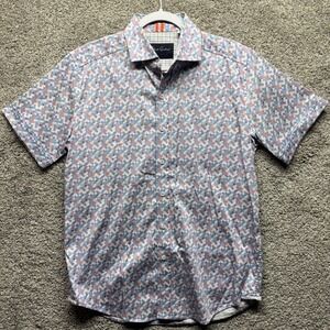 Robert Graham Modern Americana Shirt Mens MEDIUM Button Pixel Colorblock Stretch